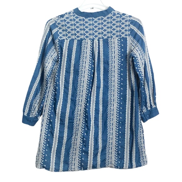 ZARA Blue and White Embroidered Boho Mini Dress or Tunic Top Size M - Picture 4 of 9
